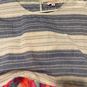 Blue and white stripe top.